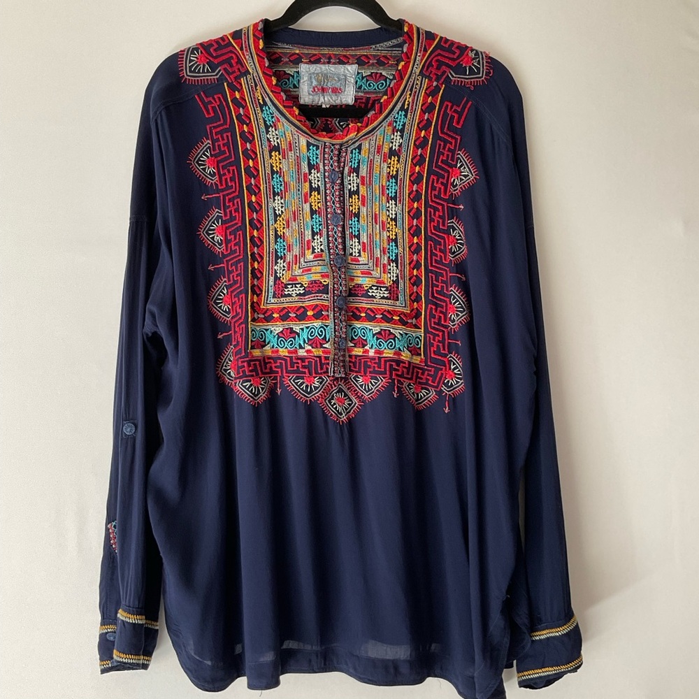 Johnny Was Biya Sucia Challis Blouse Embroidered Long Sleeve Tunic Large - Picture 2 of 15